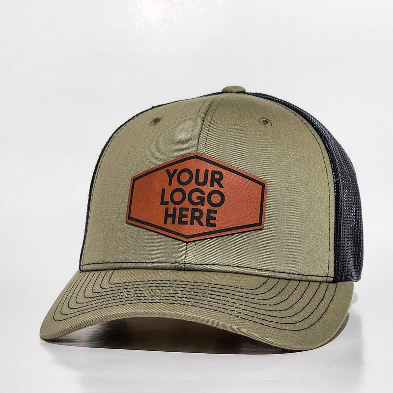 Custom Leather Hexagon Patch Hat - Loden Green